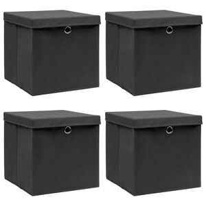 vidaXL Scatole Portaoggetti con Coperchi 4pz Neri 32x32x32 cm Tessuto