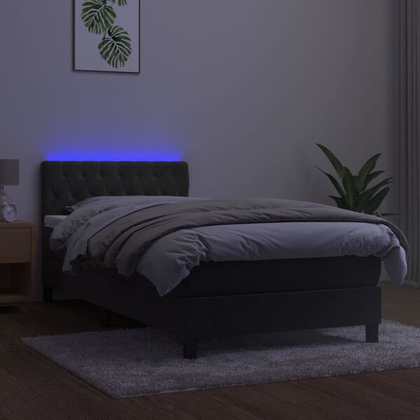 vidaXL Letto a Molle con Materasso e LED Grigio Scuro 90x190cm Velluto