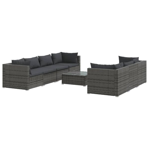 vidaXL Set Divani da Giardino 8 pz con Cuscini in Polyrattan Grigio
