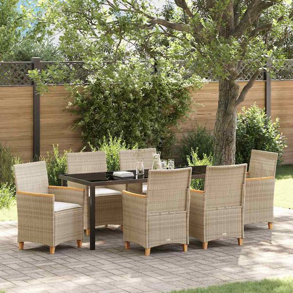 vidaXL Set da Pranzo per Giardino 7 pcs Beige polyrattan