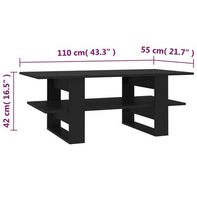 vidaXL Tavolino da Salotto Nero 110x55x42 cm in Legno Multistrato