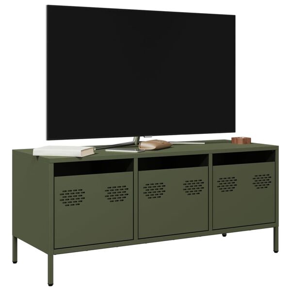 vidaXL Mobile TV Verde Oliva 101,5x39x43,5cm Acciaio Laminato a Freddo
