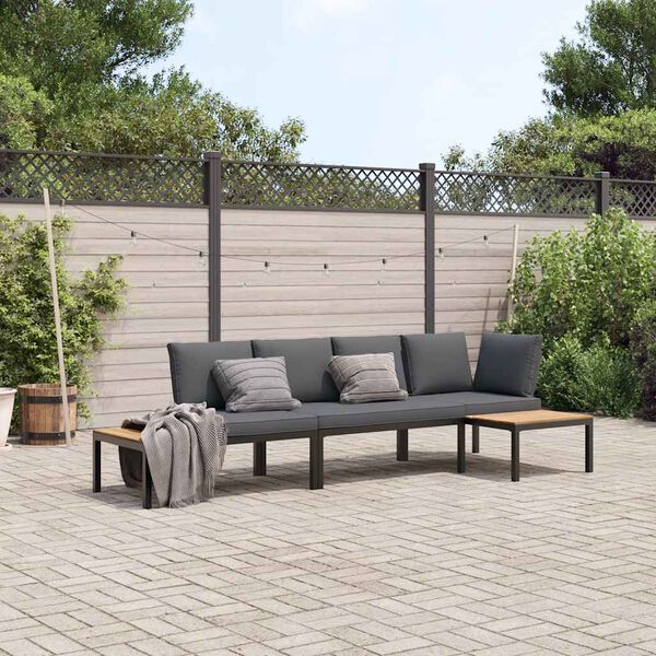 vidaXL Set Divani da Giardino 3 pz con Cuscini in Alluminio Nero