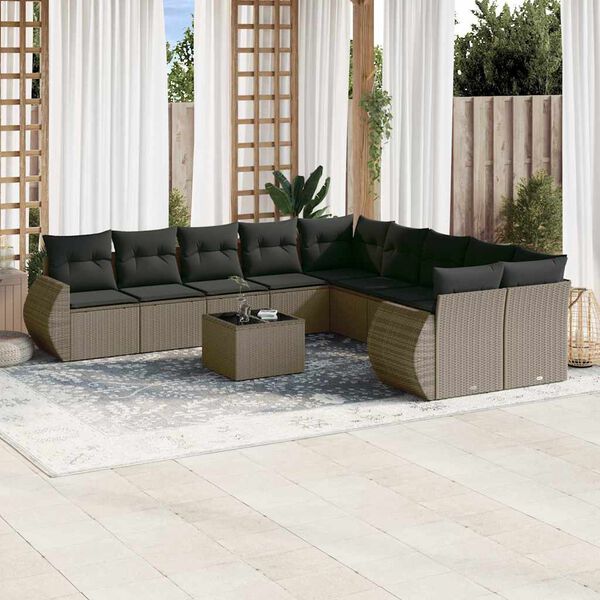vidaXL Set Divani da Giardino 11 pz con Cuscini in Polyrattan Grigio