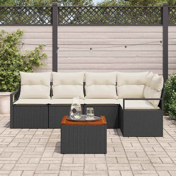 vidaXL Set Divano da Giardino con cuscino 6 pcs Nero polyrattan
