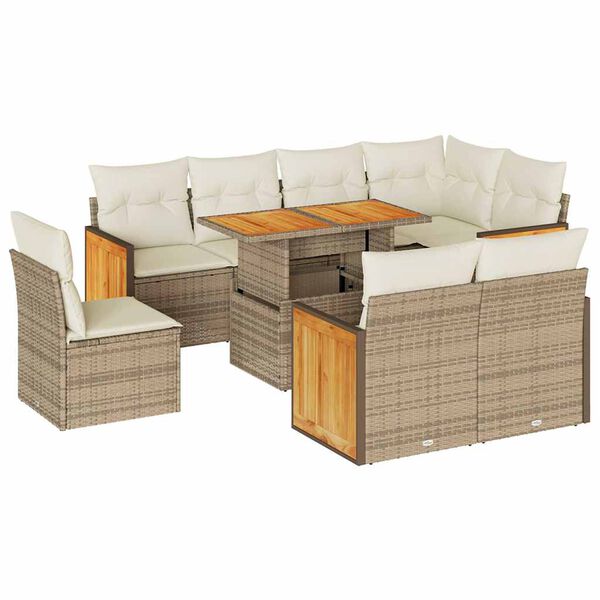 vidaXL Set Divano da Giardino 9 pz con Cuscini Beige Polyrattan Acacia
