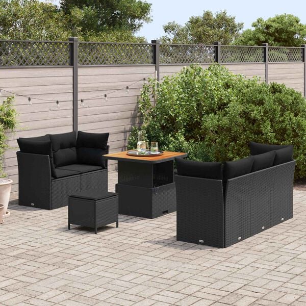vidaXL Set Divano da Giardino con cuscino con archiviazione 8 pcs Nero