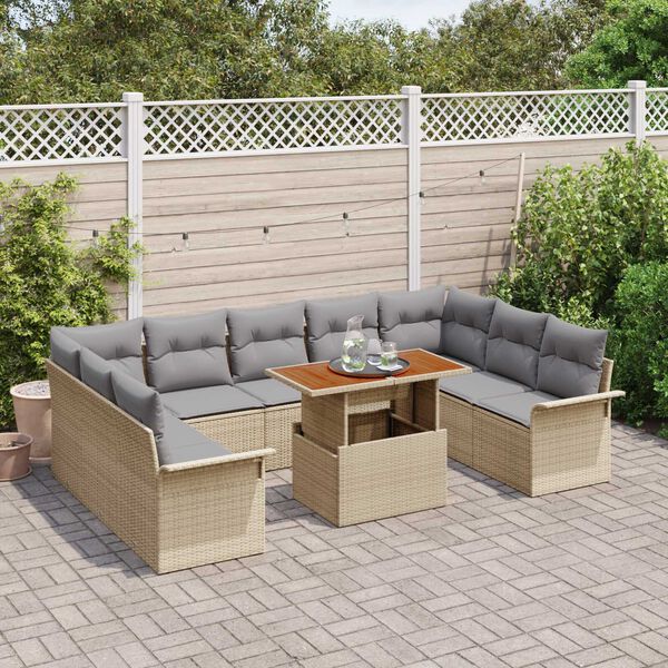 vidaXL Set Divano da Giardino 10 pcs Beige Poly Rattan