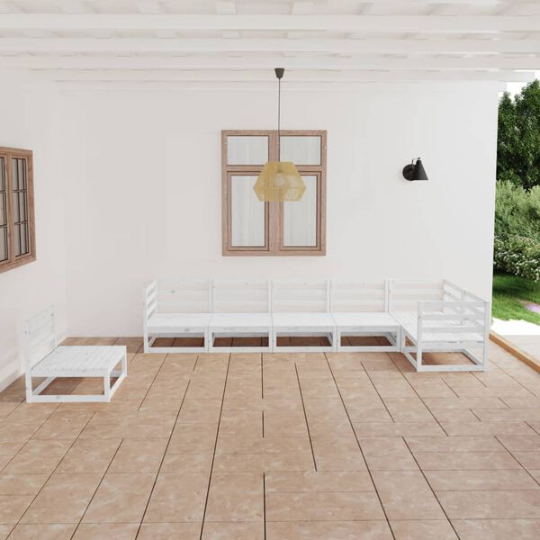 vidaXL Set Divani da Giardino 7pz Bianco in Legno Massello di Pino