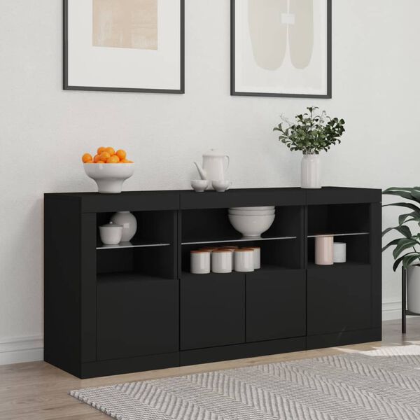 vidaXL Credenza con Luci LED Nera 142,5x37x67 cm