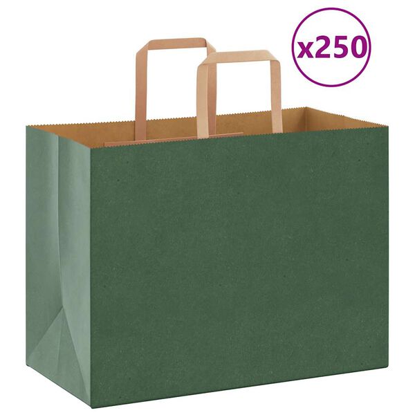 vidaXL Sacchetti di Carta 250 pz con Manici Verdi 32x17x25 cm