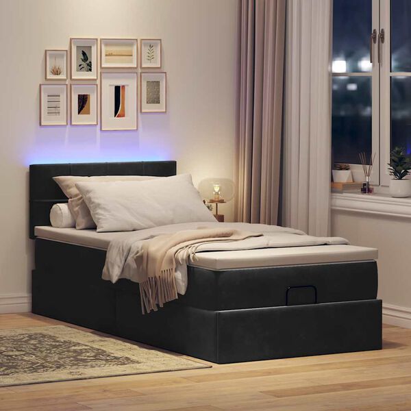 vidaXL Pouf Letto con Materasso e LED Nero 80x200cm in Velluto