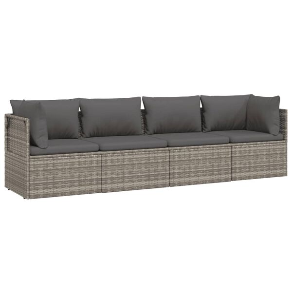 vidaXL Set Divani da Giardino 4 pz con Cuscini in Polyrattan Grigio