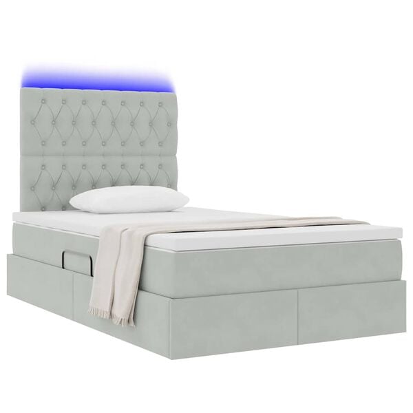 vidaXL Letto con contenitore e LED Grigio chiaro 120 x 190 cm Velluto