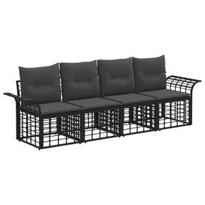 vidaXL Set di divani da esterno 4 pcs Nero e Grigio scuro Poliestere