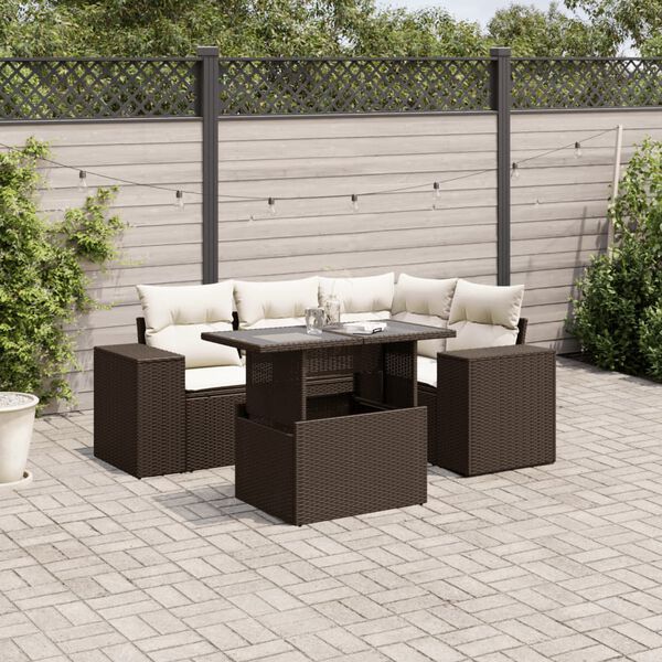 vidaXL Set Divano da Giardino 5 pz con Cuscini Marrone in Polyrattan