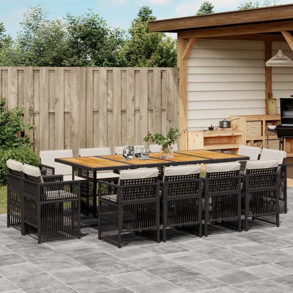 vidaXL Set da Pranzo da Giardino 13pz con Cuscini Nero in Polyrattan