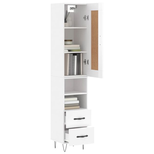 vidaXL Credenza 34,5x34x180 cm in Legno Multistrato Bianco Lucido