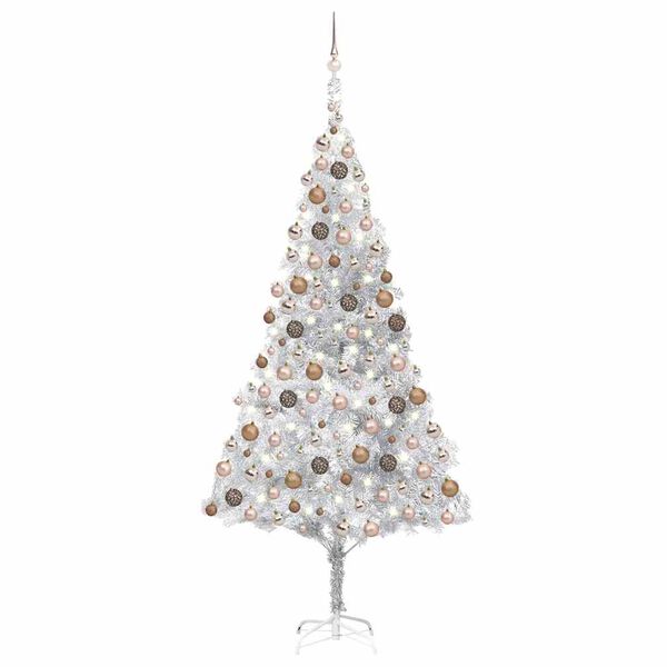 vidaXL Albero di Natale Preilluminato con Palline Argento 240 cm PET
