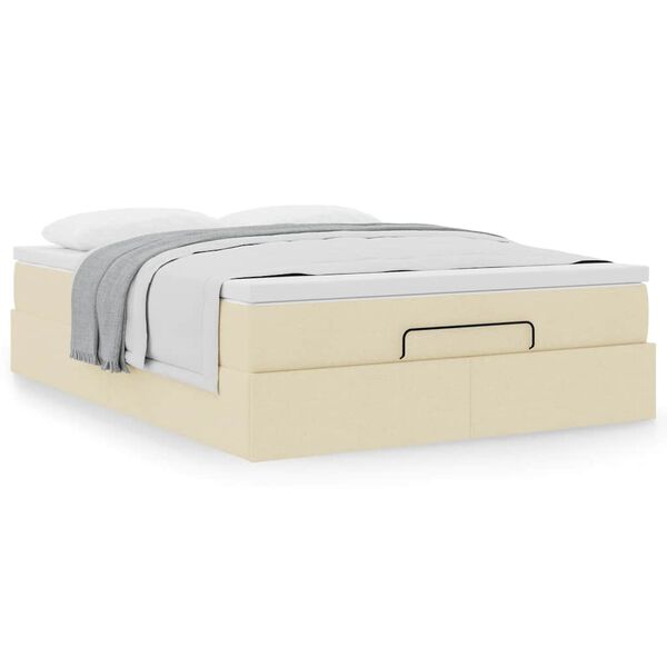 vidaXL Struttura Letto Pouf con Materasso Crema 140x200 cm in Tessuto