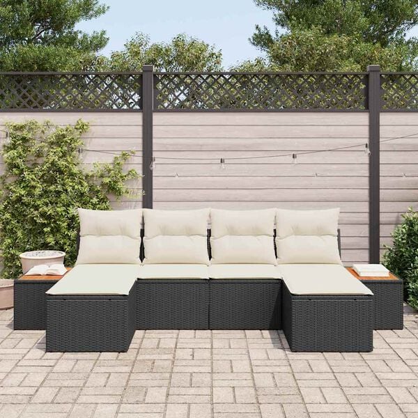 vidaXL Set Divano da Giardino con cuscino 6 pcs Nero polyrattan