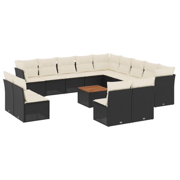 vidaXL Set Divani da Giardino 14pz con Cuscini in Polyrattan Nero
