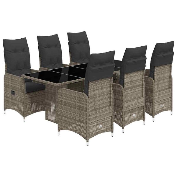vidaXL Set Bistr&ograve; da Giardino 7 pz con Cuscini in Polyrattan Grigio