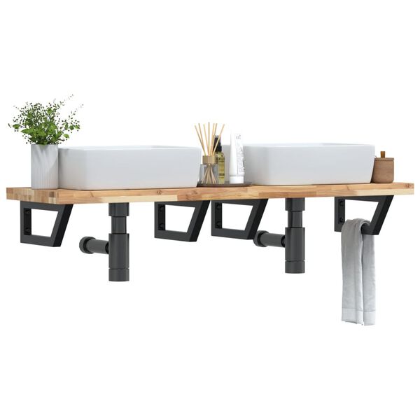 vidaXL Ripiano a Parete per Lavabo in Acciaio e Massello di Acacia