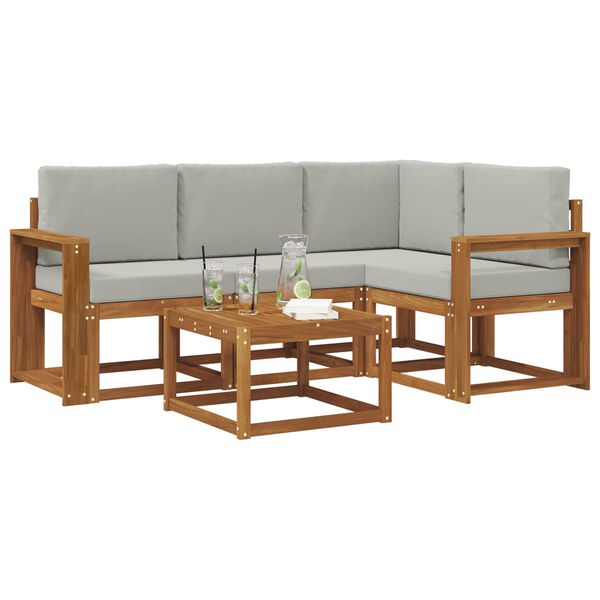 vidaXL Set di divani da esterno 5 pcs Grigio Naturale e Chiaro