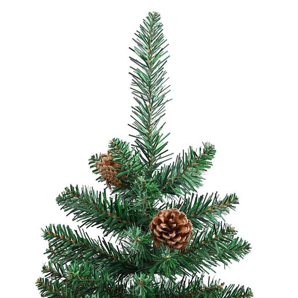 vidaXL Albero di Natale Sottile con Legno Vero e Pigne Verde 150cm PVC