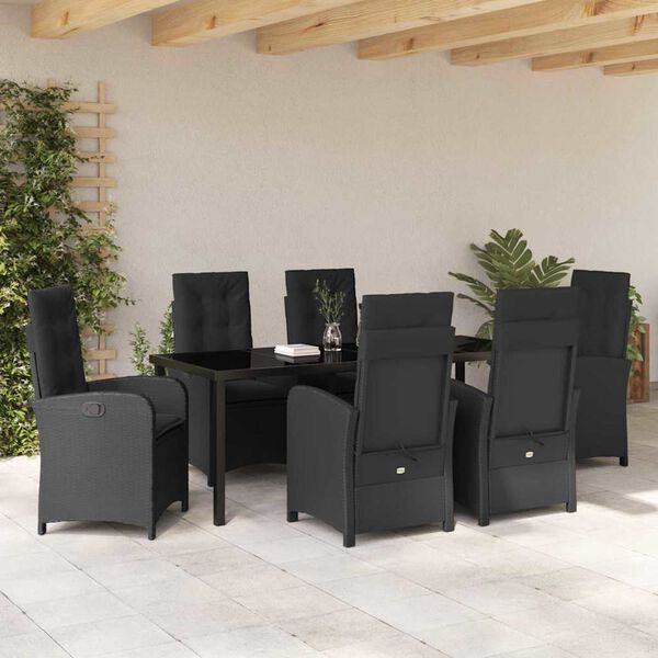 vidaXL Set da Pranzo per Giardino con cuscino 7 pcs Nero polyrattan