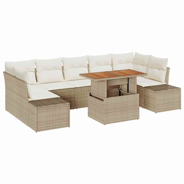 vidaXL Set da Pranzo per Giardino con cuscino 8 pcs Beige e Crema
