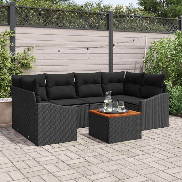 vidaXL Set Divano da Giardino con cuscino 7 pcs Nero polyrattan