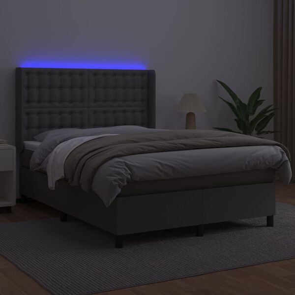 vidaXL Giroletto Molle con Materasso e LED Grigio 140x190cm Similpelle