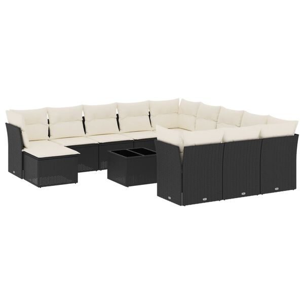 vidaXL Set Divani da Giardino 13pz con Cuscini Nero in Polyrattan