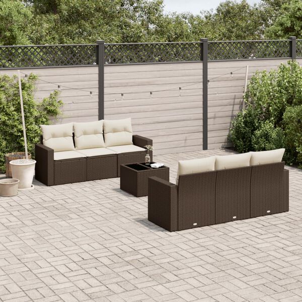 vidaXL Set Divani da Giardino 7 pz con Cuscini Marrone in Polyrattan