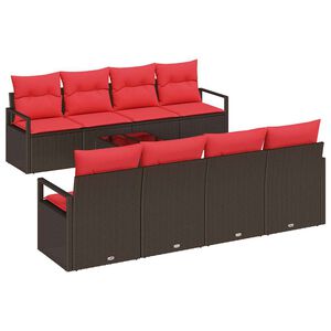 vidaXL Set di divani con cuscino 7 pcs Marrone e Rosso polyrattan