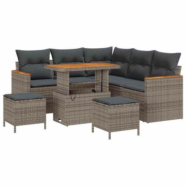 vidaXL Set Divano da Giardino con cuscino 8 pcs Grigio Poly Rattan