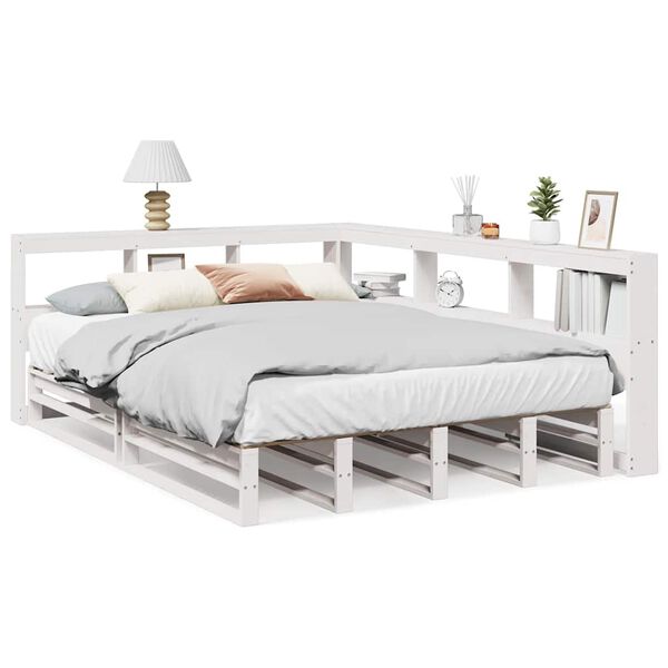 vidaXL Letto Libreria senza Materasso Bianco 160x200 cm Legno di Pino