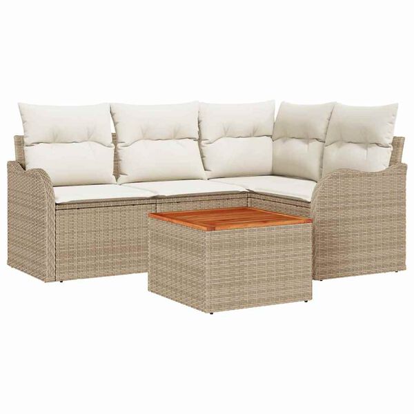 vidaXL Set Divano da Giardino 5 pcs Beige e Crema polyrattan