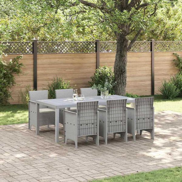 vidaXL Set da Pranzo per Giardino 7 pcs Grigio chiaro Rattan Polt