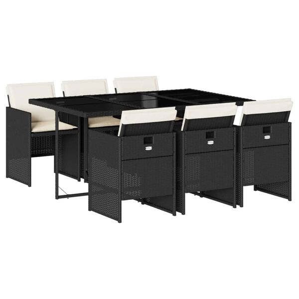 vidaXL Set da Pranzo da Giardino 7 pz Nero con Cuscini in Polyrattan