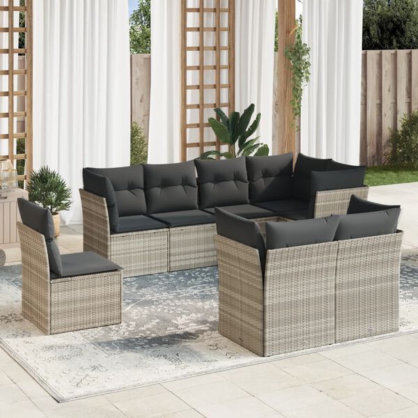 vidaXL Set Divano da Giardino 8pz con Cuscini Grigio Chiaro Polyrattan