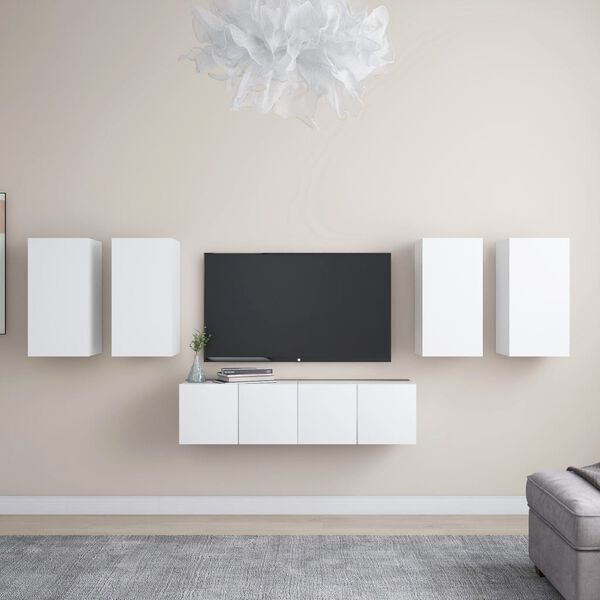 vidaXL Set di Mobili Porta TV 6 pz Bianco in Legno Multistrato