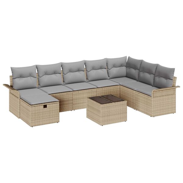 vidaXL Set Divano da Giardino 9 pcs Beige e Grigio Chiaro polyrattan