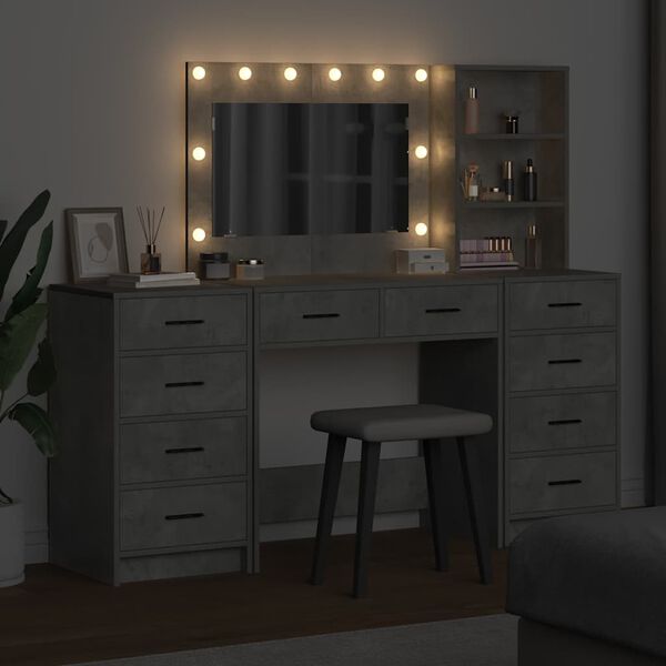 vidaXL Tavolo da Trucco 3 pcs Grigio cemento Legno multistrato