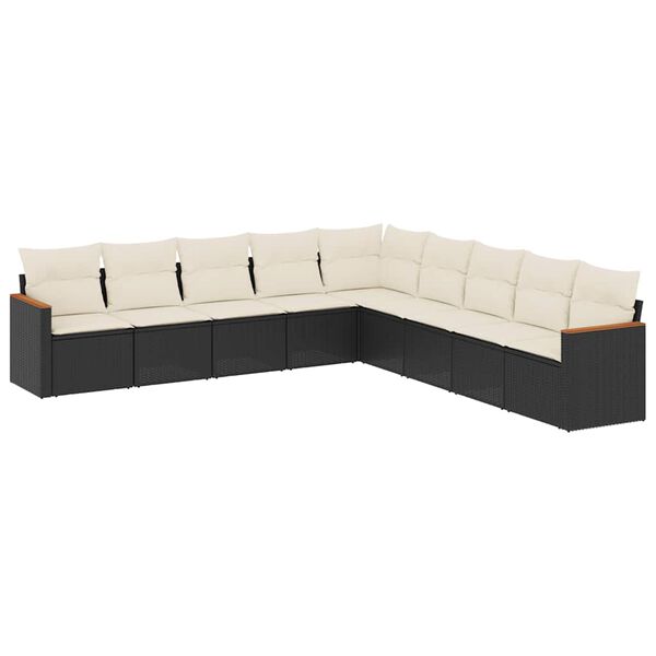 vidaXL Set Divani da Giardino 9 pz con Cuscini Nero in Polyrattan