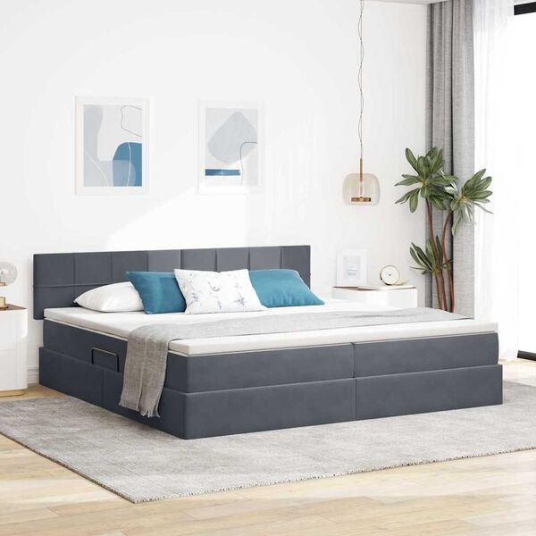 vidaXL Letto con Contenitore Grigio scuro 200 x 200 cm Velluto