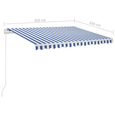 vidaXL Tenda da Sole Retrattile Automatica Pali 3,5x2,5 m Blu e Bianca