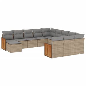 vidaXL Set Divani da Giardino 12 pz con Cuscini Beige in Polyrattan
